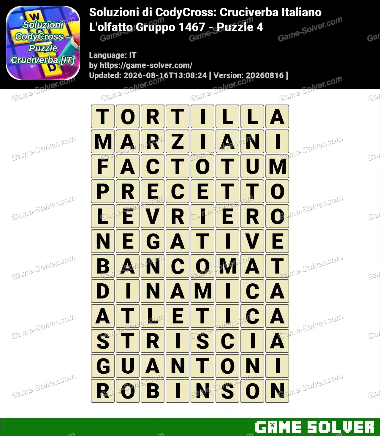 Soluzioni di CodyCross: Cruciverba Italiano L’olfatto Gruppo 1467 – Puzzle 4
